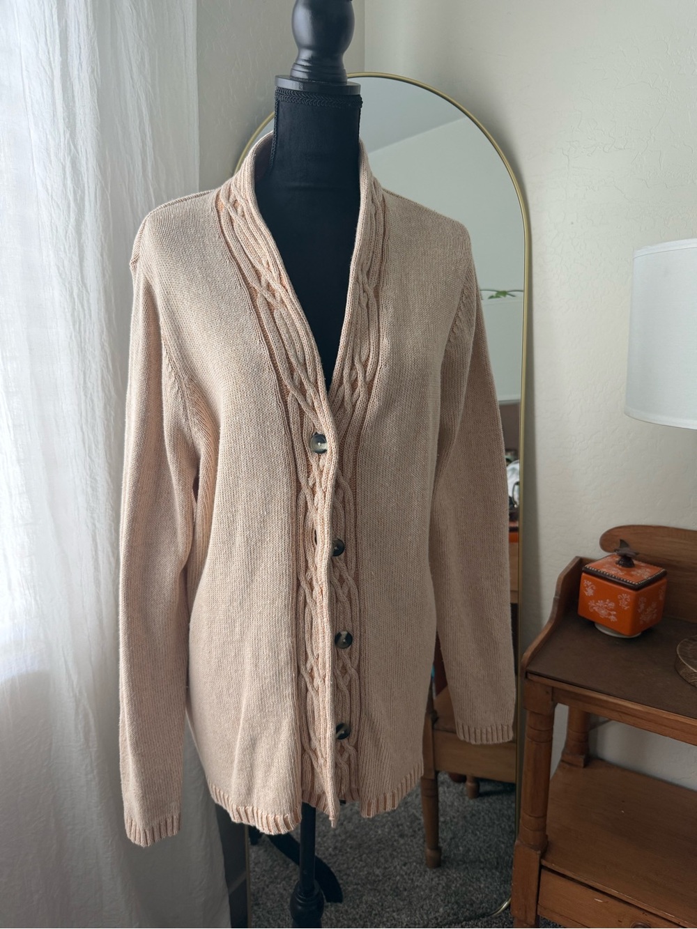Liz Claiborne Cream Button-Front Cable Cardigan